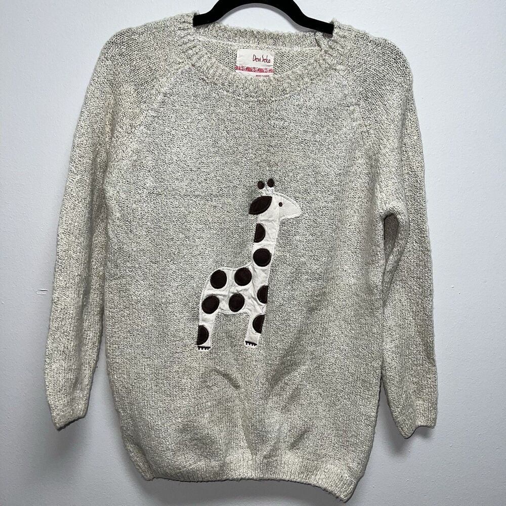 Devi Seka novelty giraffe animal sweater cream women’s size small crewneck